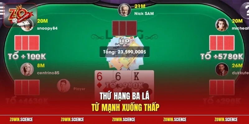 Thứ hạng ba lá từ mạnh xuống thấp
